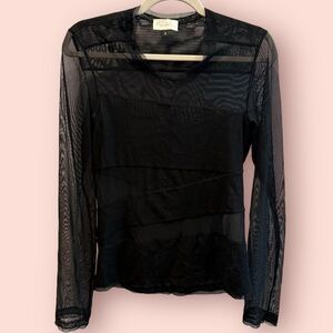 Marie Saint Pierre Mesh Long Sleeve Top in Black